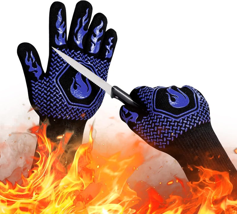 DKHDBD BBQ Fireproof Gloves, Grill Cut-Resistant 1472°F Heat Resistant Gloves, Non-Slip Silicone Oven Gloves, Kitchen Safe Cooking Gloves for Oven Mitts,Barbecue,Cooking, Frying,13.5 Inch-Blue - Image 1